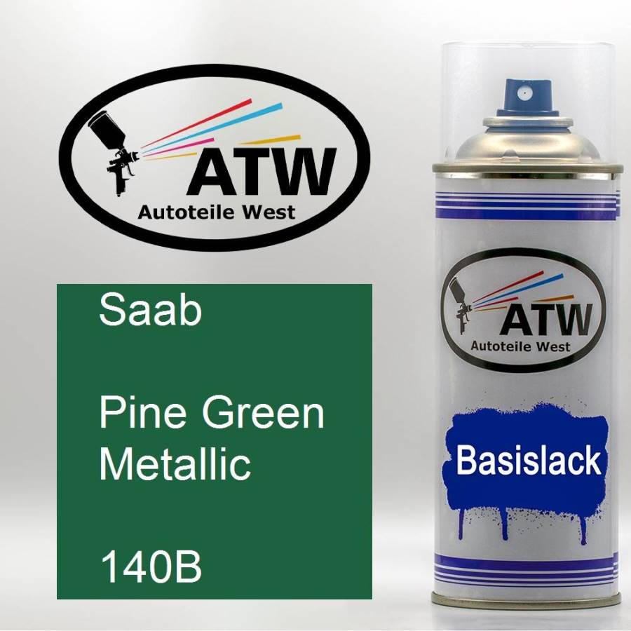 Saab, Pine Green Metallic, 140B: 400ml Sprühdose, von ATW Autoteile West.